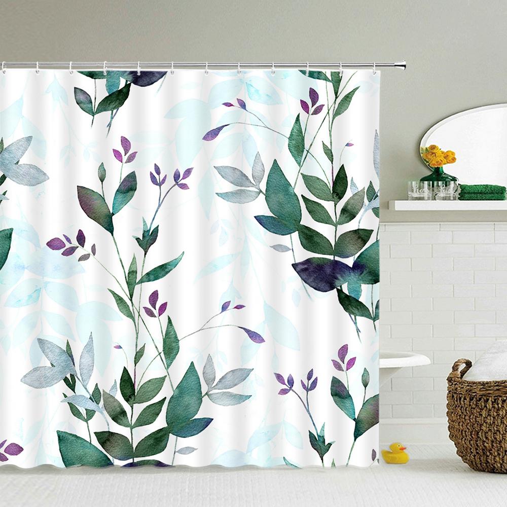 Tropical Green Plants Leaves Printed 3D Bath Curtains Waterproof Polyester Washable Bathroom Shower Curtain Screen With Hooks
