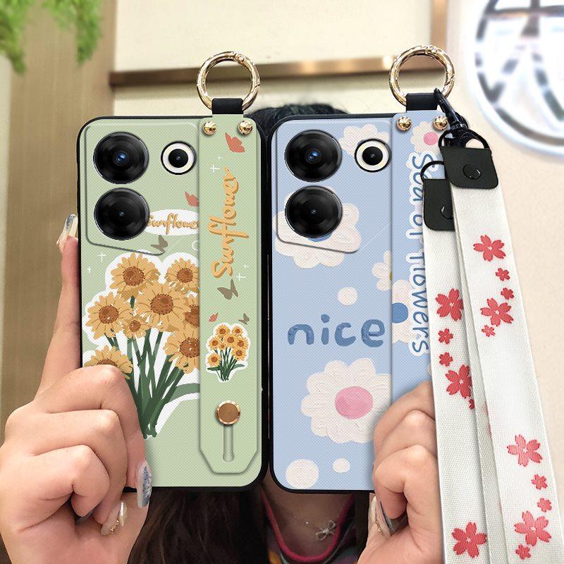 Ring Kickstand Phone Case For Tecno Camon20 Pro 5G/CK8n Dirt-resistant Silicone Fashion Design Wristband Phone Holder