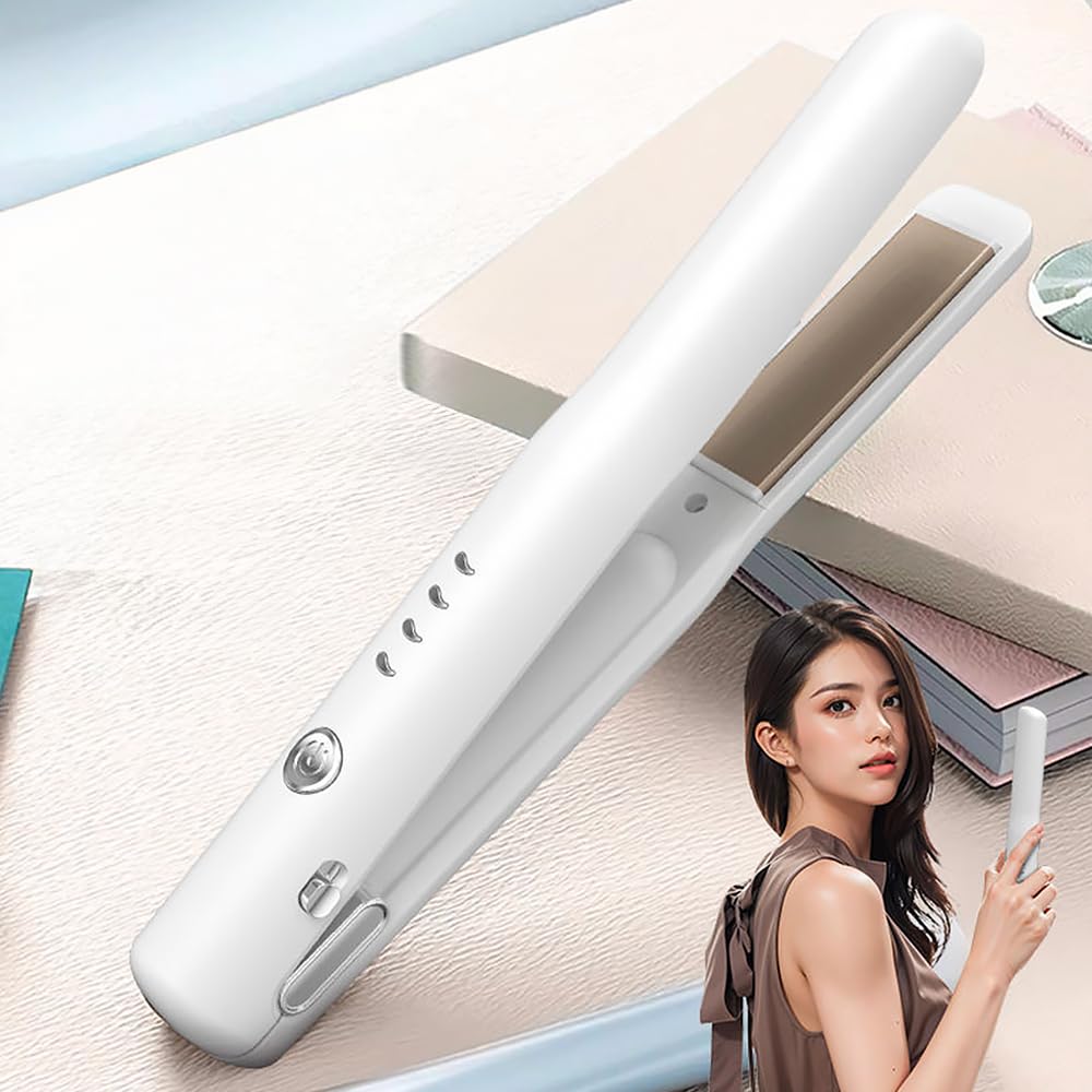 Cordless Hair Iron with Curling Straightening 4 Temperature 30s Fast Automatic Power Activation Rechargeable Hair for Business and Travel & Plates,