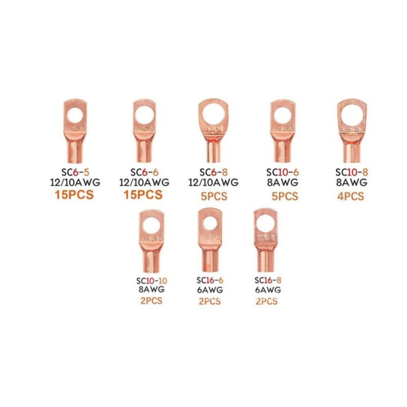 60/100/130Pcs Awg 4 6 8 10 12 Ring Lug Kit With Shrink Tubing 50 Battery Cable Lugs With Shrink Copper Terminal Connectors