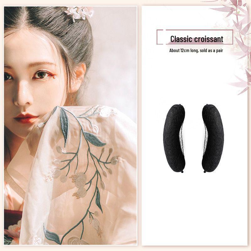 Tang Dynasty Wig Bag: Style-Ready Head-Covering with Side Ties, Hanfu-Inspired Round Hair Roller Pad.