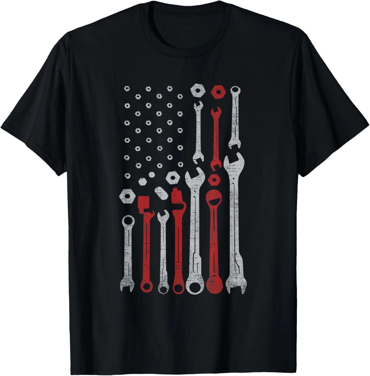Vintage Mechanic Flag USA American Patriotic Flag Car Mens Gift Unisex T-Shirt M