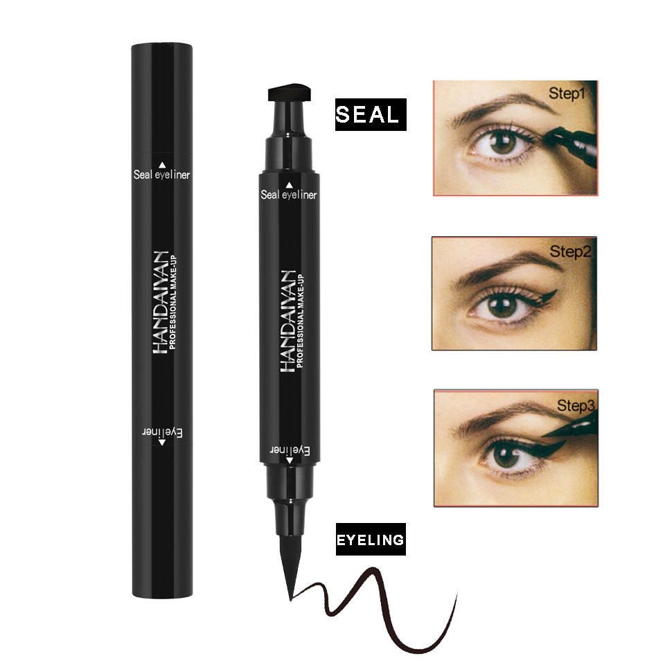 HANDAIYAN 2 In 1 Eyeliner Stamp Micro-Precision Triangle Tip Waterproof Carbon Black Formula
