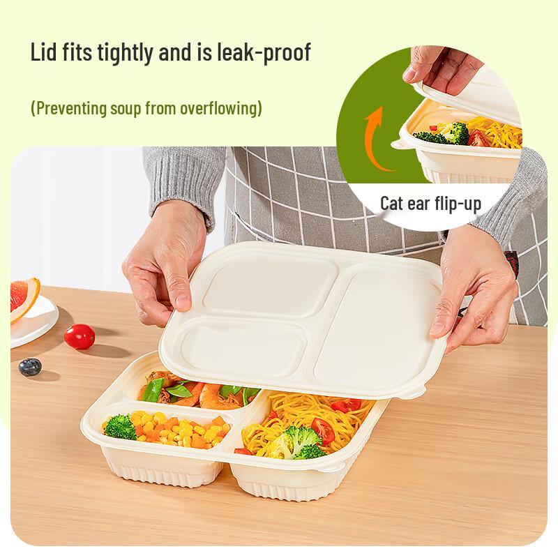 Temeiju 3-Compartment Corn Starch Disposable Lunch Box (50 Sets)