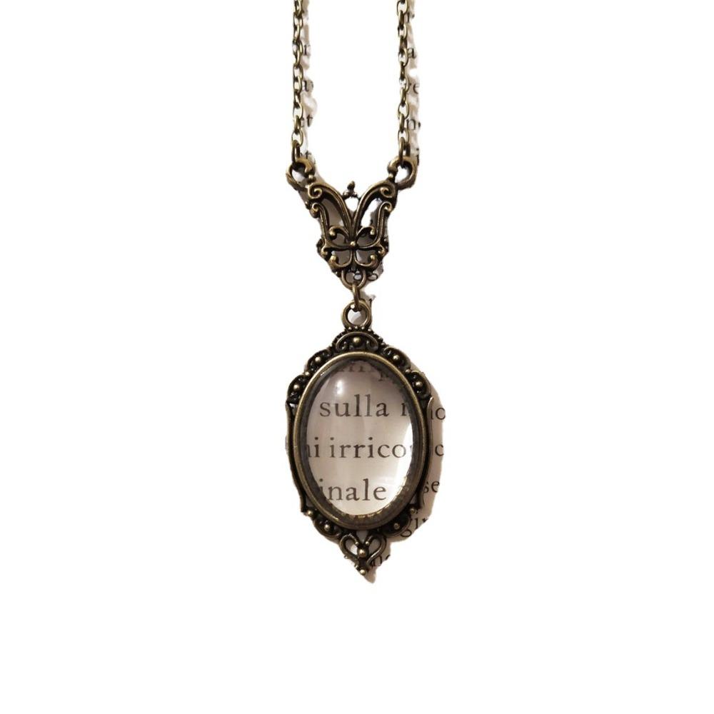 Punk Fashion Geometric Oval Bronze Color Laciness Magnifying Glass Pendant Necklace for Women Men Book Lovers Charm Jewelry Gift