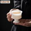 Boutique Porous White Jade Clay Teacup Hand Pulled Body Host Cup Dehua Sheep Fat White Porcelain Tea Bowl Master Cup Drinkware
