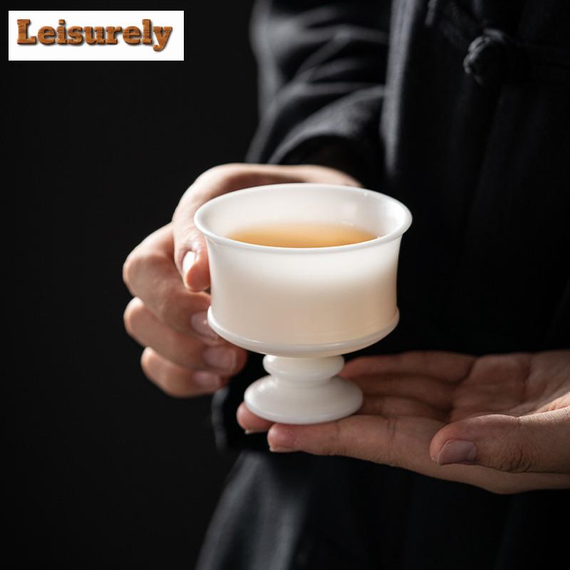 Boutique Porous White Jade Clay Teacup Hand Pulled Body Host Cup Dehua Sheep Fat White Porcelain Tea Bowl Master Cup Drinkware