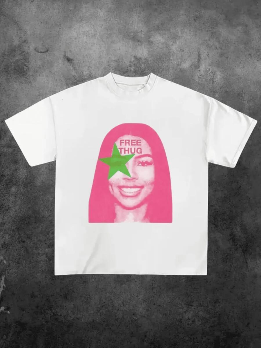 

Fashion Comfortable Fit Pink Star Pattern Casual PrintComfortable And VersatileLetter Pattern Pure 4XL
