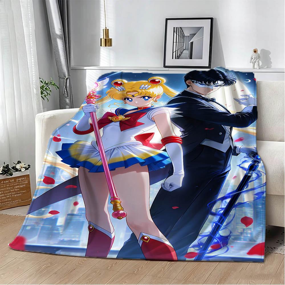 Cute Girl 3D Cartoon S-Sailor Moons Kawaii Flannel Blanket Soft Throw Blanket Art For Home Decor Bedroom Bed Sofa Picnic Gifts