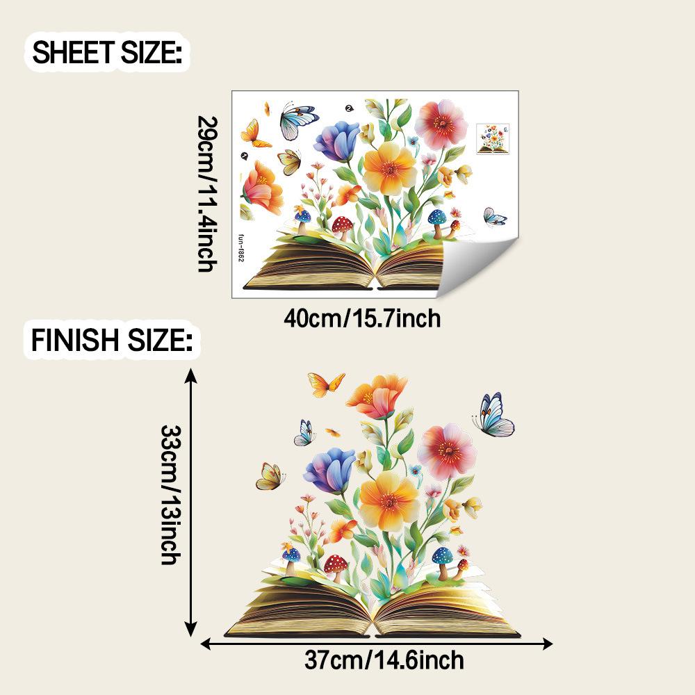 Creative Dreamy Flower and Book Butterfly Living Room and Study Decoration and Beautification Stickers
