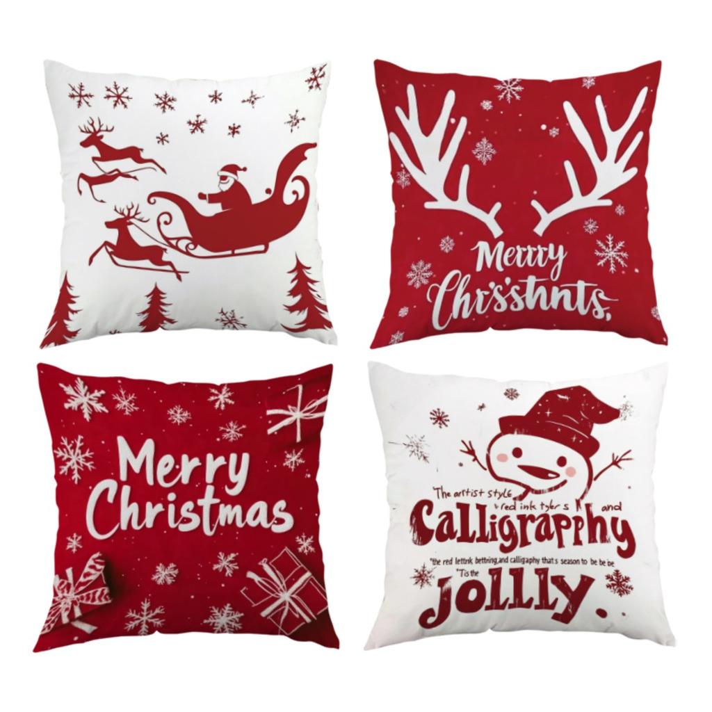 4Pcs-Set Beautiful Christmas Decorationsluxury Pillow Covers For Living Room, Durable Fabric Cushion Cases In Red And White