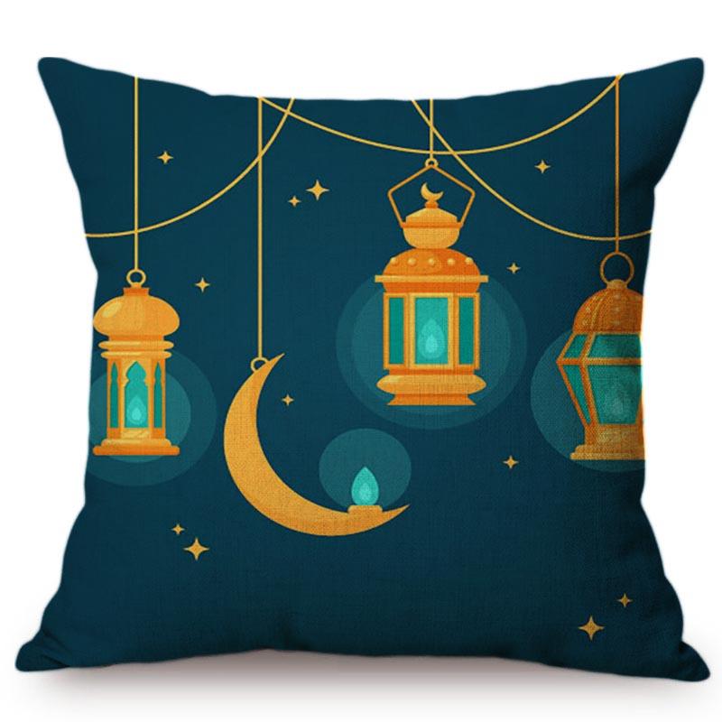 Modern Eid Mubarak Style Cushion Cover Ramadan Kareem Crescent New Moon Stars Lantern Mosque Car Decoration Pillow Case