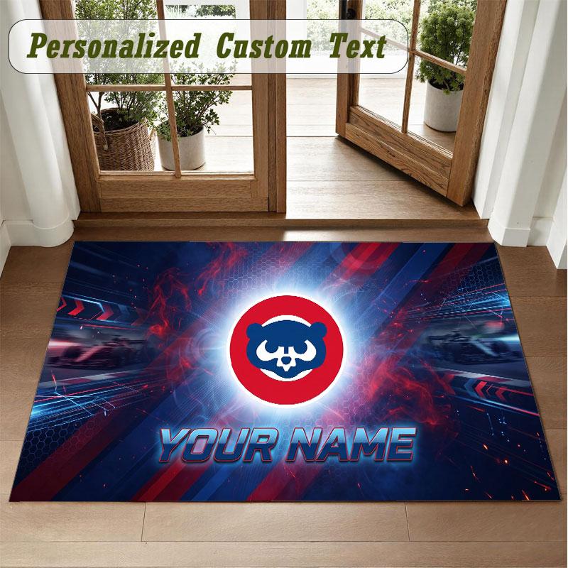 Crystal Velvet Square Rug Custom NameChicago Cubs Pattern Non Slip Home Floor Decor Rug