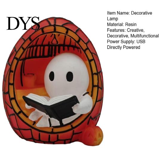 Holiday Collector Statue Halloween Reading Ghost Decorative Lamp, Cute LED Night Light, Small Retro Healing Lamp Spooky Atmosphere for Bedroom Bedside
