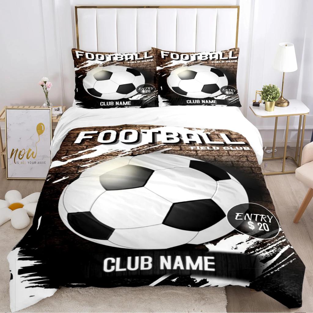 Fußball Bettbezug Set Weiche Bettdecke Bettwäschesets und Kissenbezüge für Jugendliche, Einzel-/Doppel-/Queen-/King Bettbezug Kissenbezug