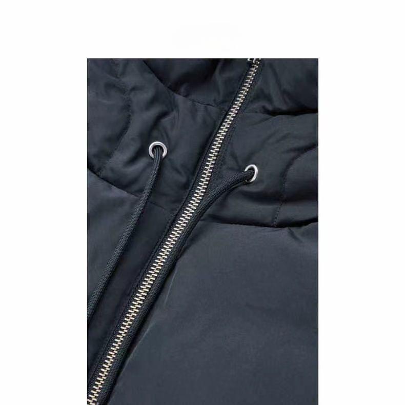 Fake Collar Hood Drawstring Zipper Placket Puffer False Collar Solid Color Down Cotton Filled Outdoor Windbreaker Fake Collar