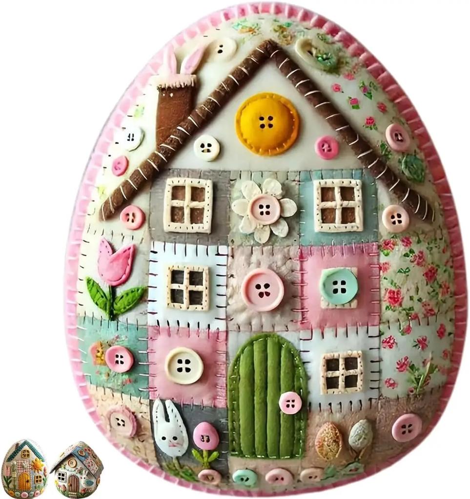 Casa Uovo Patchwork in Feltro Kit Fai da Te Casa Uovo di Pasqua in Feltro Casa Pulcino Kit Creativo Kit Uova di Pasqua Ricamate a Mano in Feltro