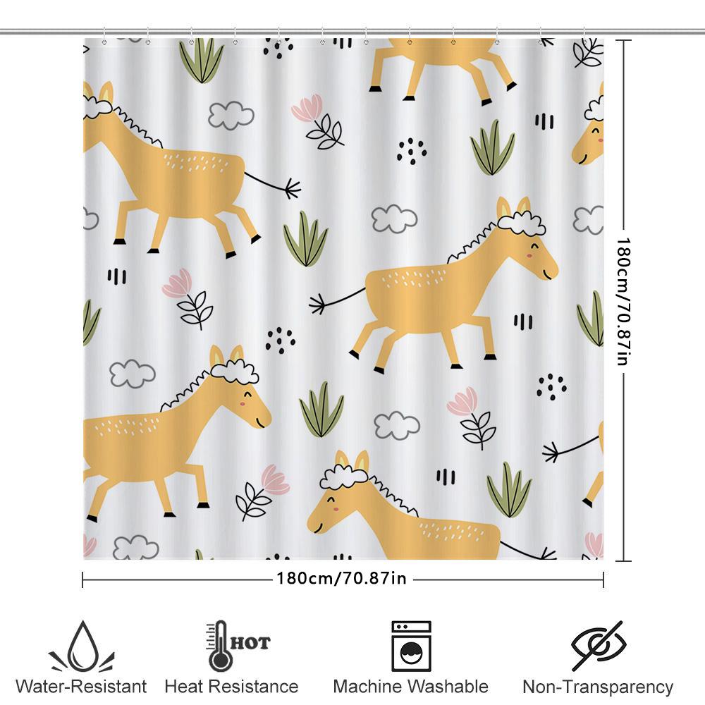 Modern Bathroom Decor Shower Curtain With Cartoon Animal Print White Flower Clouds Pattern For Kids Bathrooms Waterproof Fabric