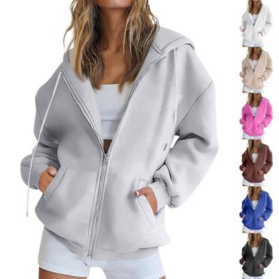 Oversized Fleece Jacket Womens Hoodie Long Sleeve Zip Up Pocket Sweatshirt