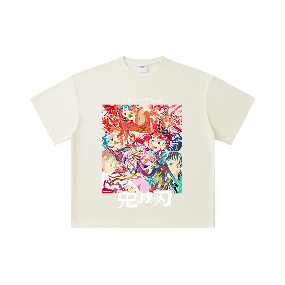 260 GSM Double Yarn 32 Count 100% Cotton Demon Slayer V26 Print Unisex Heavy Cotton T Shirt