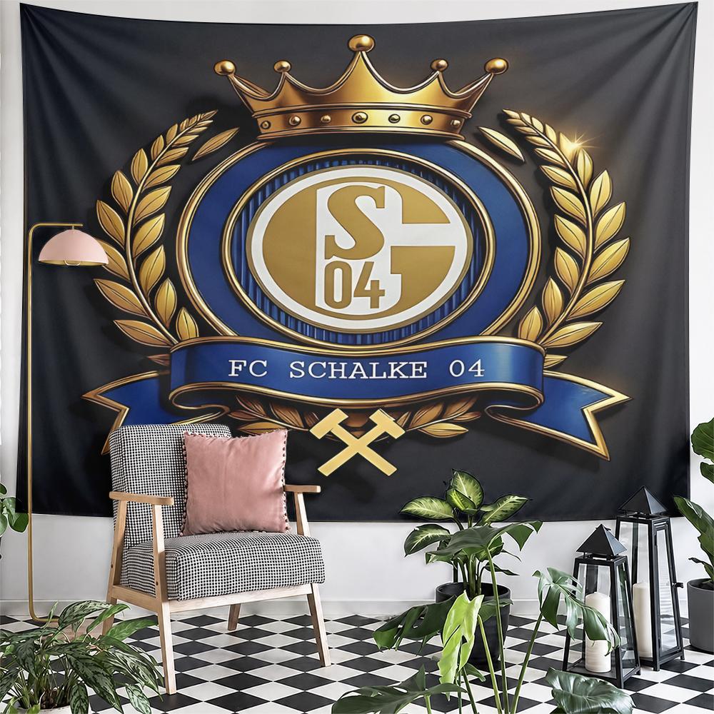 FC Schalke 04 Fußballclub Wappen Wandteppich Goldene Krone Lorbeerkranz Blau Königliche Fan-Dekoration für Schlafzimmer Man Cave Geschenk