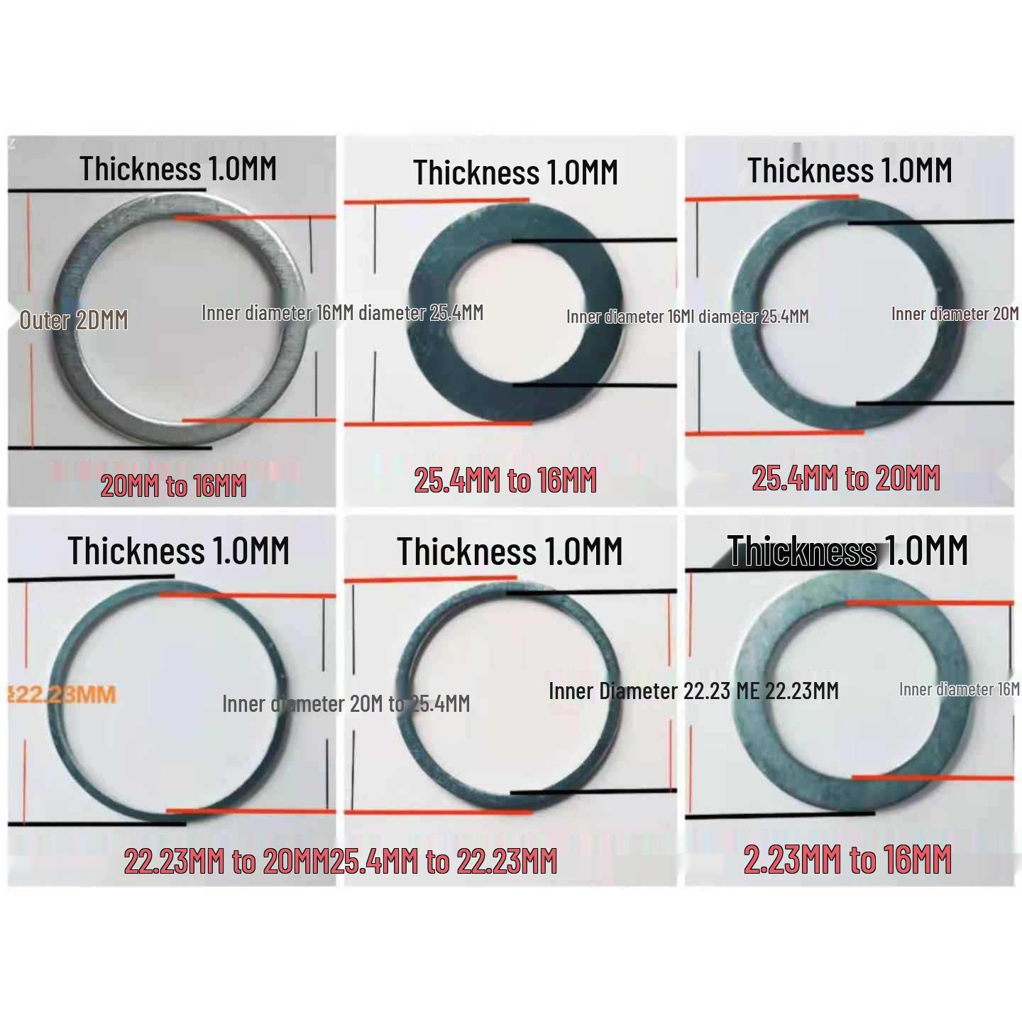 

Angle Grinder Blade Reducing Ring: 20mm to 16mm & 22mm to 25.4mm Washer
