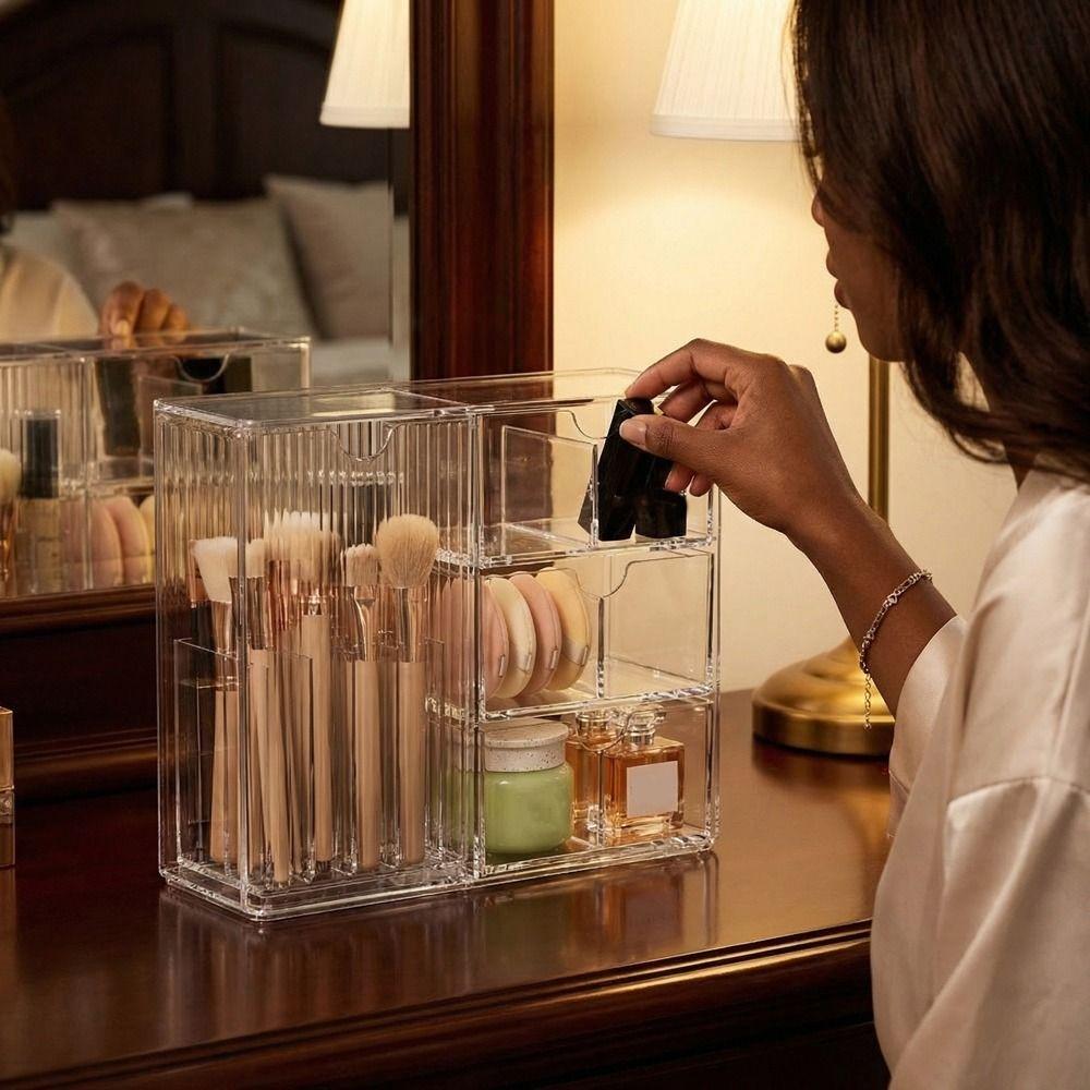 Transparent Cosmetic Storage Box Large Capacity Makeup Storage Container  for Home