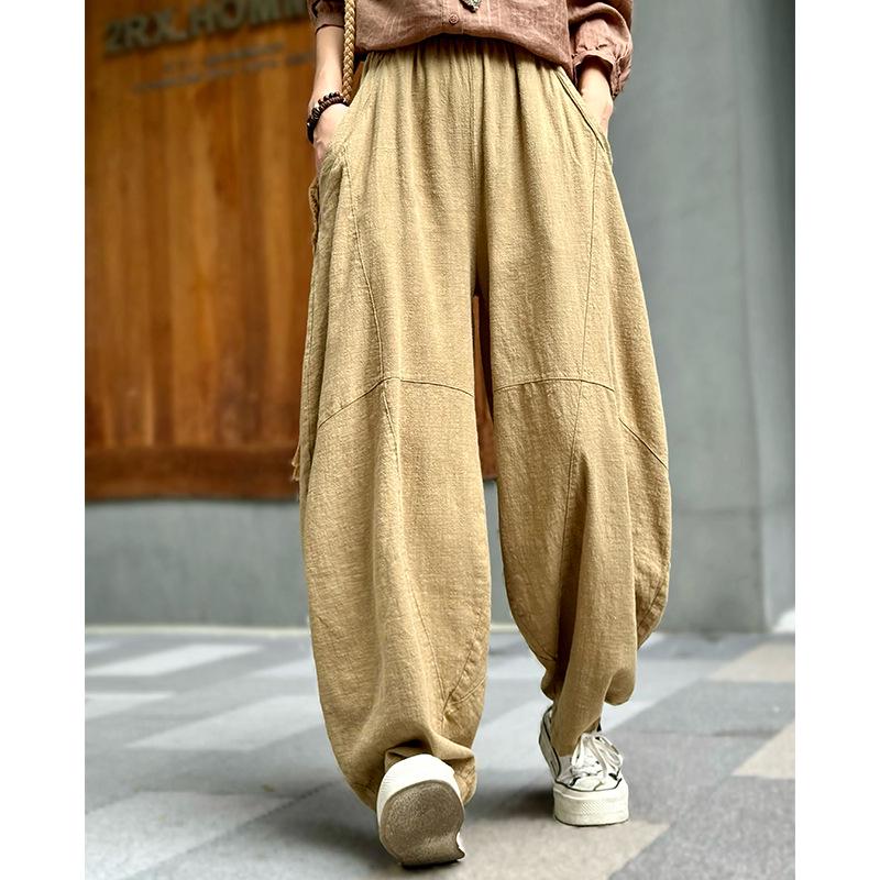 Women's Cotton Linen Loose Lantern Pants - Autumn Zen Meditation Tai Chi Style