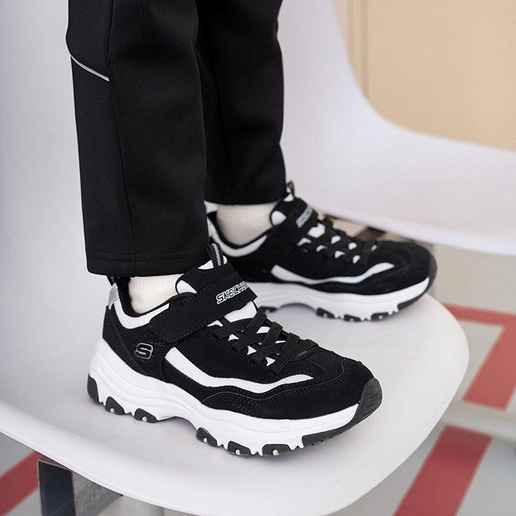 Skechers I Conik Synthetic Leather, Textile Low top Kids Lifestyle Shoes Black White Teenagers 8701645L-BKW