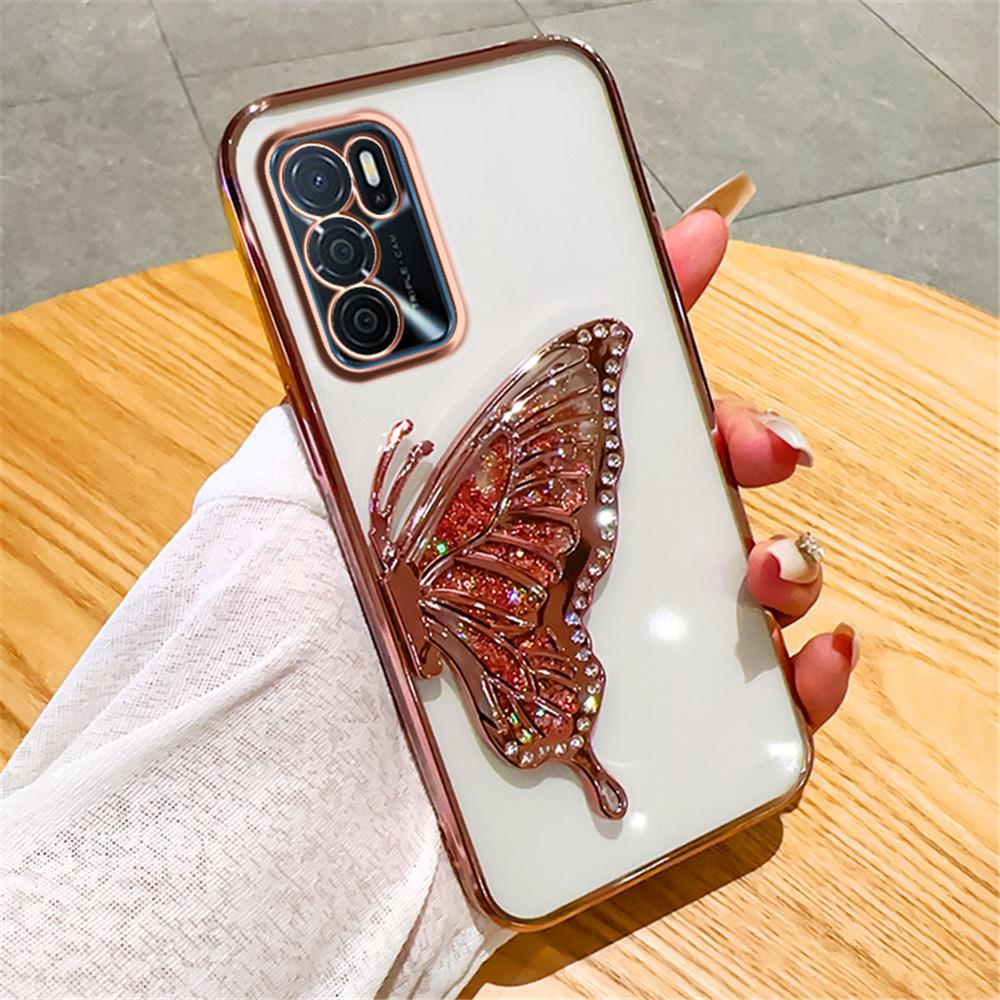 Glitter Butterfly Quicksand Plating Phone Case For OPPO A17 A16 A16S A54S A53S A91 A5 A9 A31 A53 2020 Reno 12 11 Pro 11F Cover