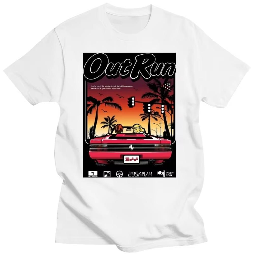 

Vintage Out Run T Shirt Short Sleeve Cotton Old School 80s Japanese Gaming Tshirt Racing Video Game OutRun Tee Top Merch S
