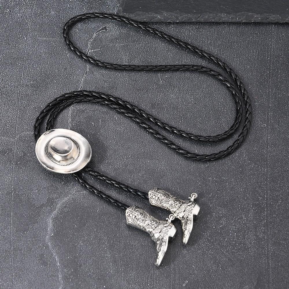 High-end Cowboy Hat Boots Necklace Exquisite Leather Rope Tie Decor Versatile