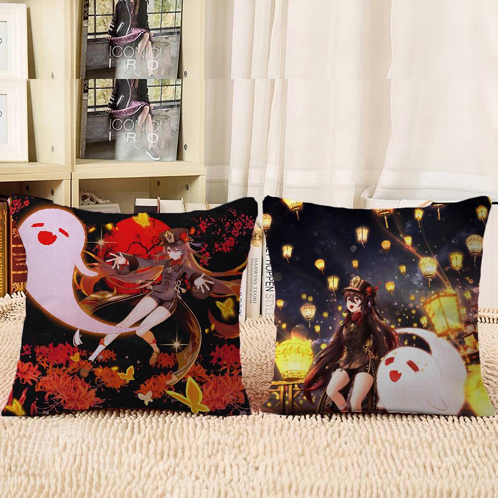 Anime Hu Tao Cushion Cover Pillowcase Upholstery Sofa Throw Pillow Home Decor Pillowcas