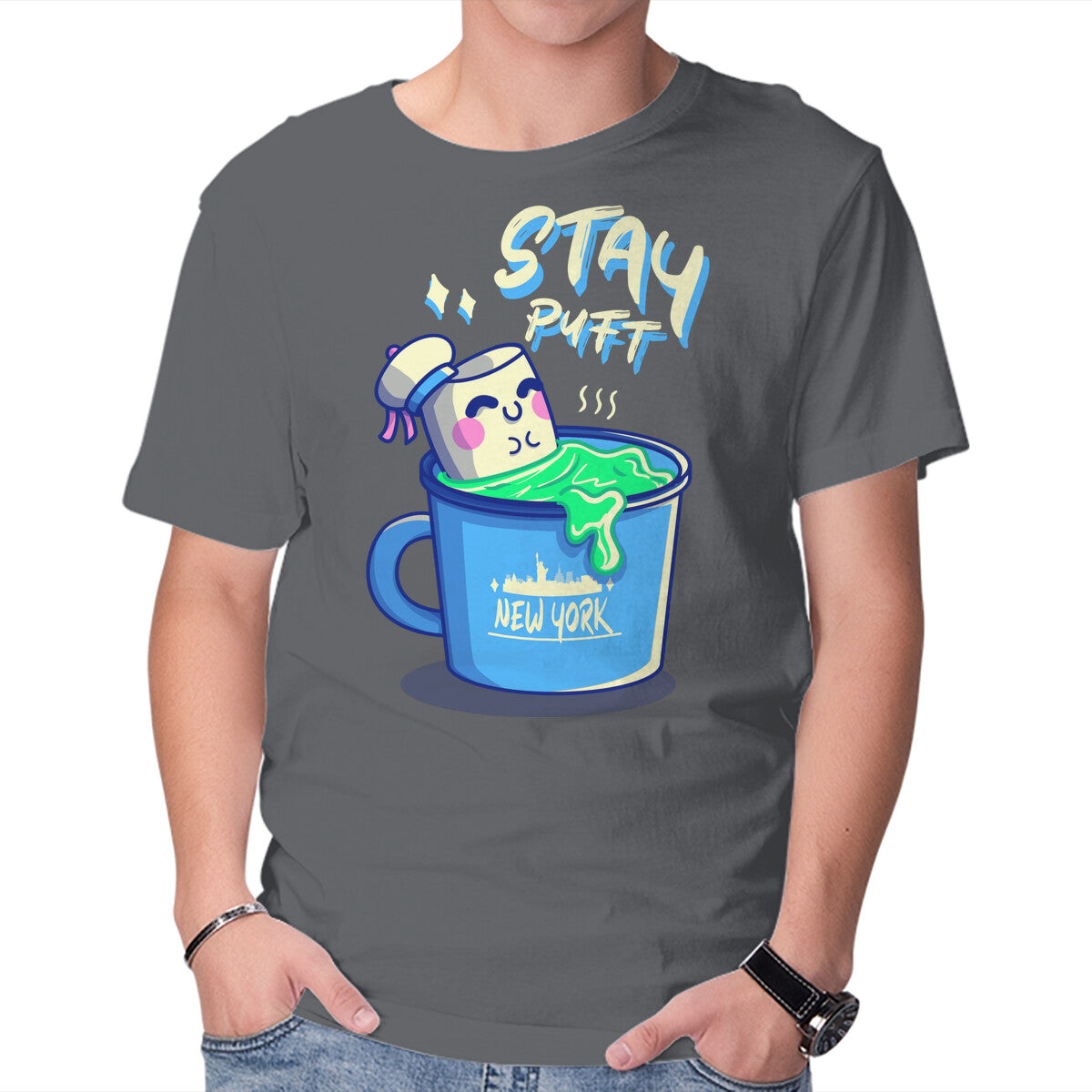 Unisex Crew Neck T-Shirt Marshmallow Time Graphic Short Sleeve Casual Tee XS