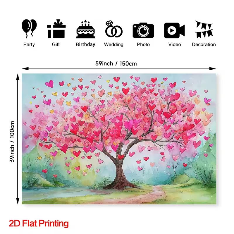 

2D Watercolor Love Tree Backdrop, Pink and Red Hearts Tree Background for Valentine s Day & Bridal Shower 47.2x31.5inch/120*80cm