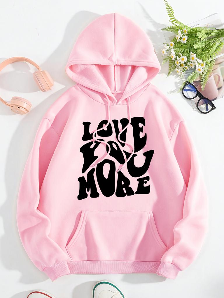 Liebe Dich Mehr Kreative Kunst Buchstaben Druck Damen Hoodie Fleece Tasche Kapuzenpullover Lässig Mehrfarbig Pullover All-Match Weich Streetwear