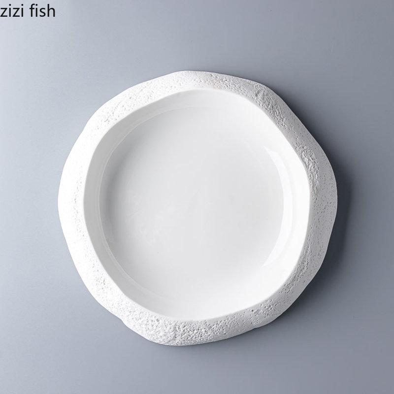 Ceramic Dinner Plate Circular Stone Pattern Soup Plate Vegetable Plates Salad Plates Dessert Dish Restaurant Creative Tableware