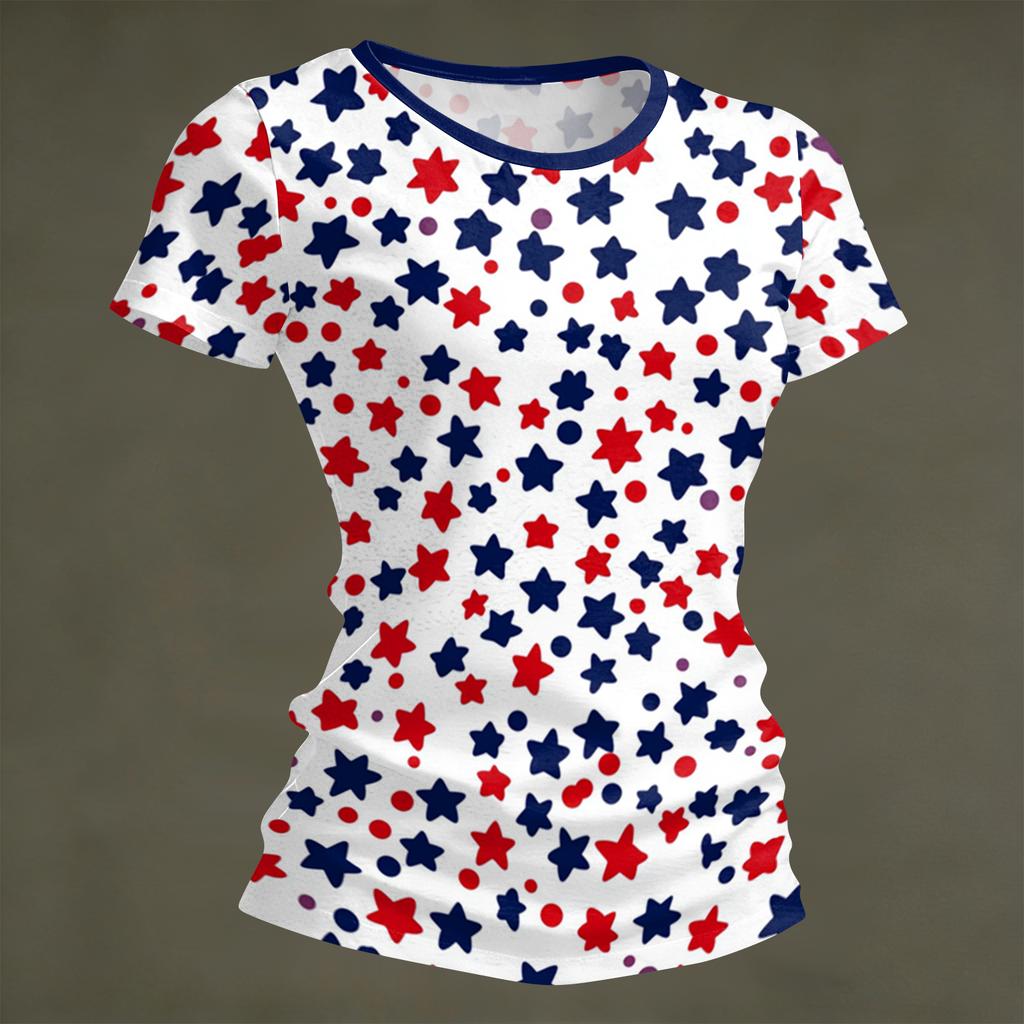 Damenmode Rundhals Unabhängigkeitstag Druck Kurzarm Locker Rundhals T-Shirt Top