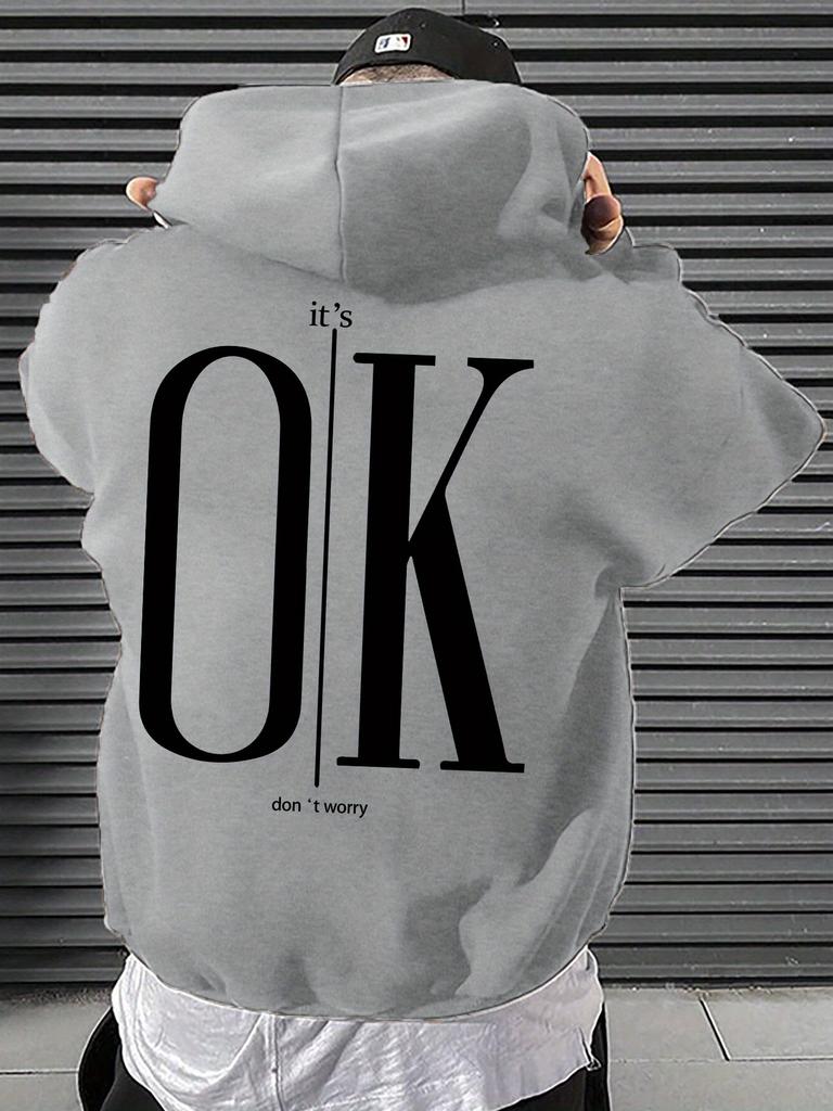 Men Hoodie It'S Ok Don'T Worry Letter Print Oversized Casual Streetwear Loose Casual Long Sleeve Pullover Streetwer Tops