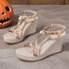 Fashion Bohemia Woven Band Wedge Sandals Women Summer Non Slip Thick Bottom Gladiator Sandalias Mujer Slip On High Heel Sandles Woman