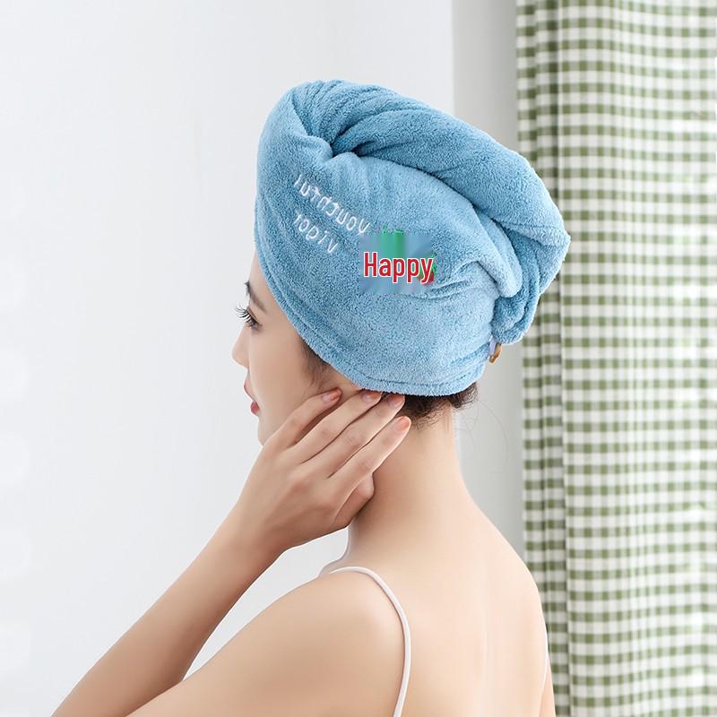 Women's Coral Fleece Embroidery Bath Cap - Soft, Absorbent, Thick Dry Hair Towel Wrap