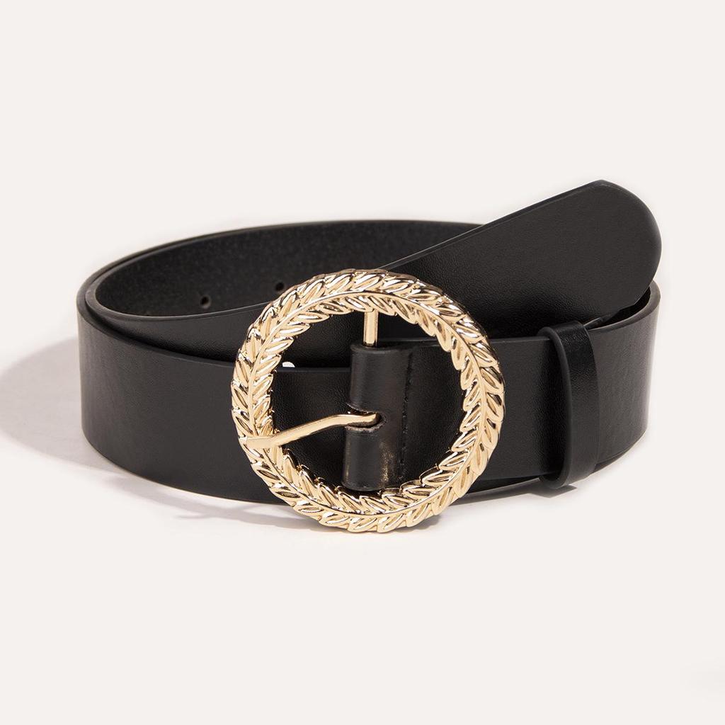 Versatile Women's Cross-Border Waist Belt with Leaf and Oval Pin Buckle Design