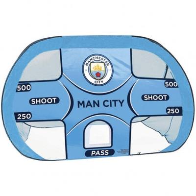 Portería de fútbol emergente con escudo del Manchester City FC