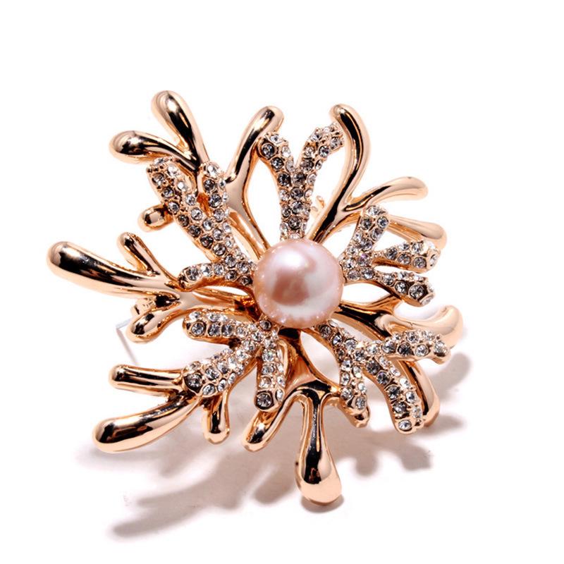 Bo Xin Yun Rhinestone Coral Pearl Brooch for Women s Coat