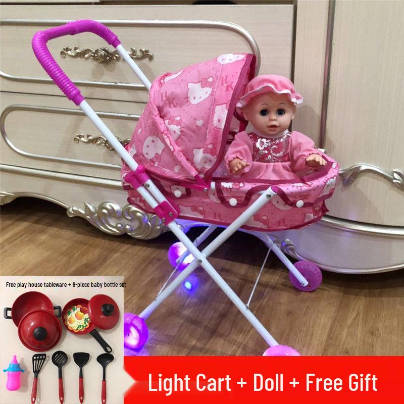 Baby Girl Doll Stroller with Light and Sound - Pretend Play Birthday Gift