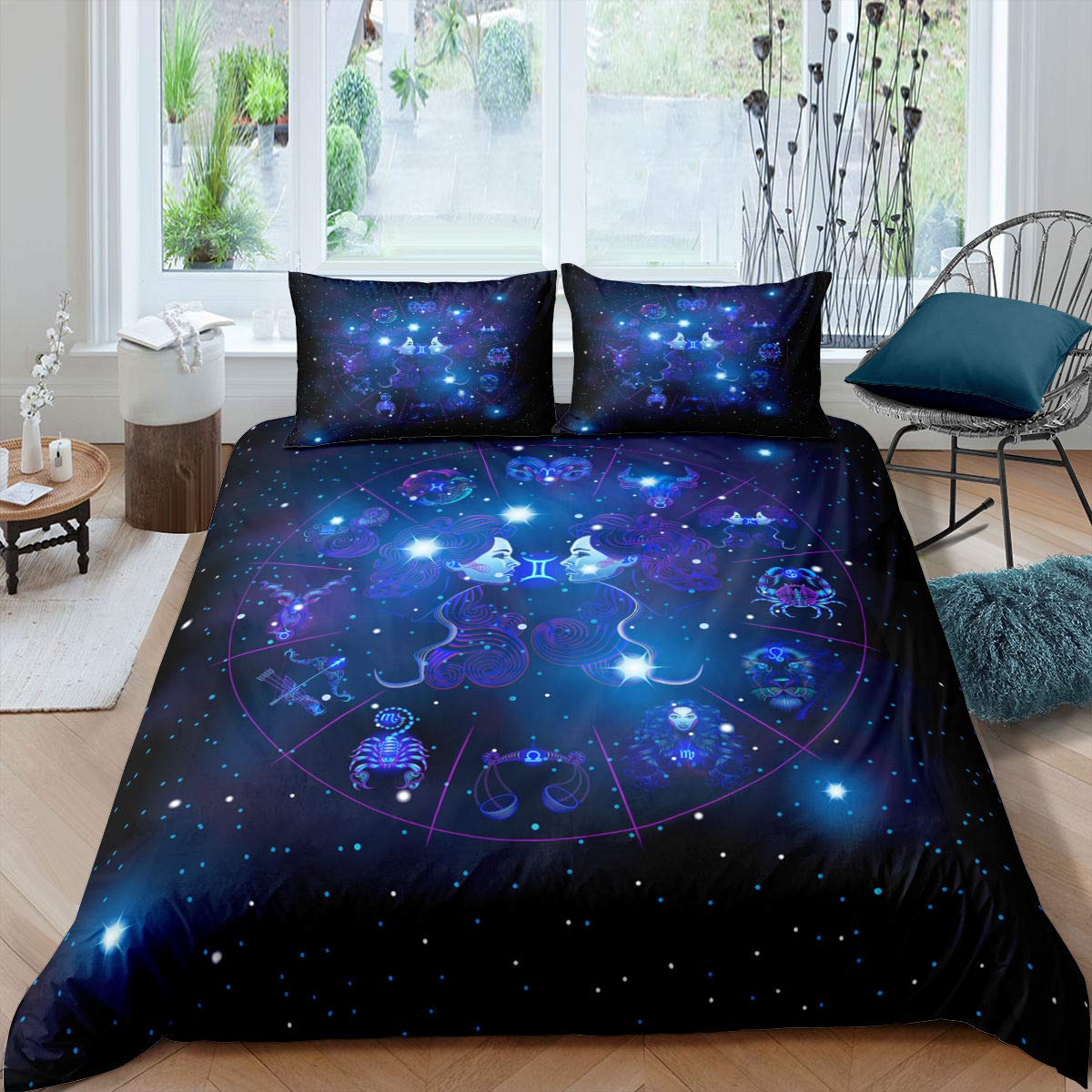 

Созвездие Пододеяльник Комплект Покрывало Золотой Узор Покрывало Знаки Зодиака Звездное Небо Животное Королевского Размера Покрывало Для Мальчика Мужчин EU single(135x200cm)