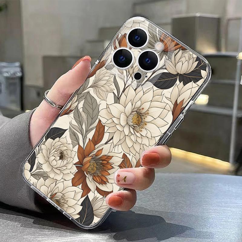 Retro Floral Pattern Case For iPhone 17 Pro Max Coque iPhone 16 15 14 13 Pro Max 11 Clear TPU Silicone Soft Cover