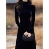Women S Elegant Black Velvet A Line Midi Dress For Formal Occasions