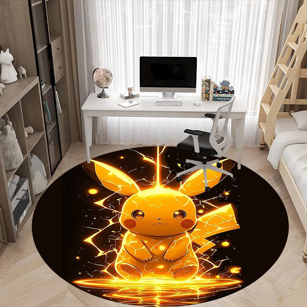 1pc Electric Pokémon Office Round Area Rug, Indoor Mat Suitable For Office,Bedroom Living Room Home Decor, Room Deco a0928188