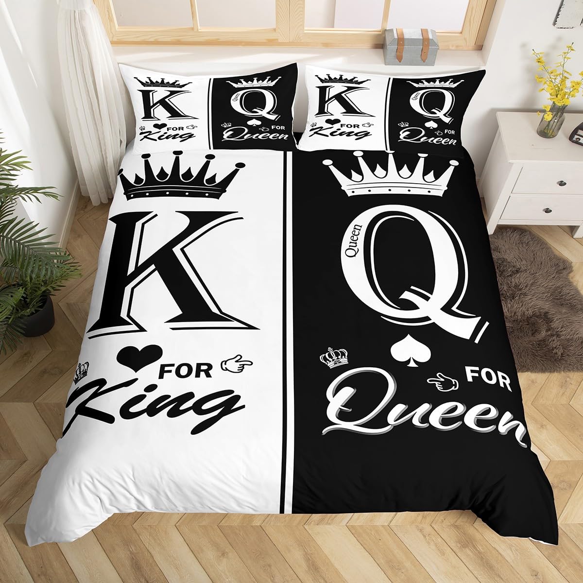 

King and Queen Crown Duvet Cover Pink Black Couple Twin Comforter Cover Mr Mrs His Her Bedding Set Romantic Valentine s Day Gift (135x200cm)